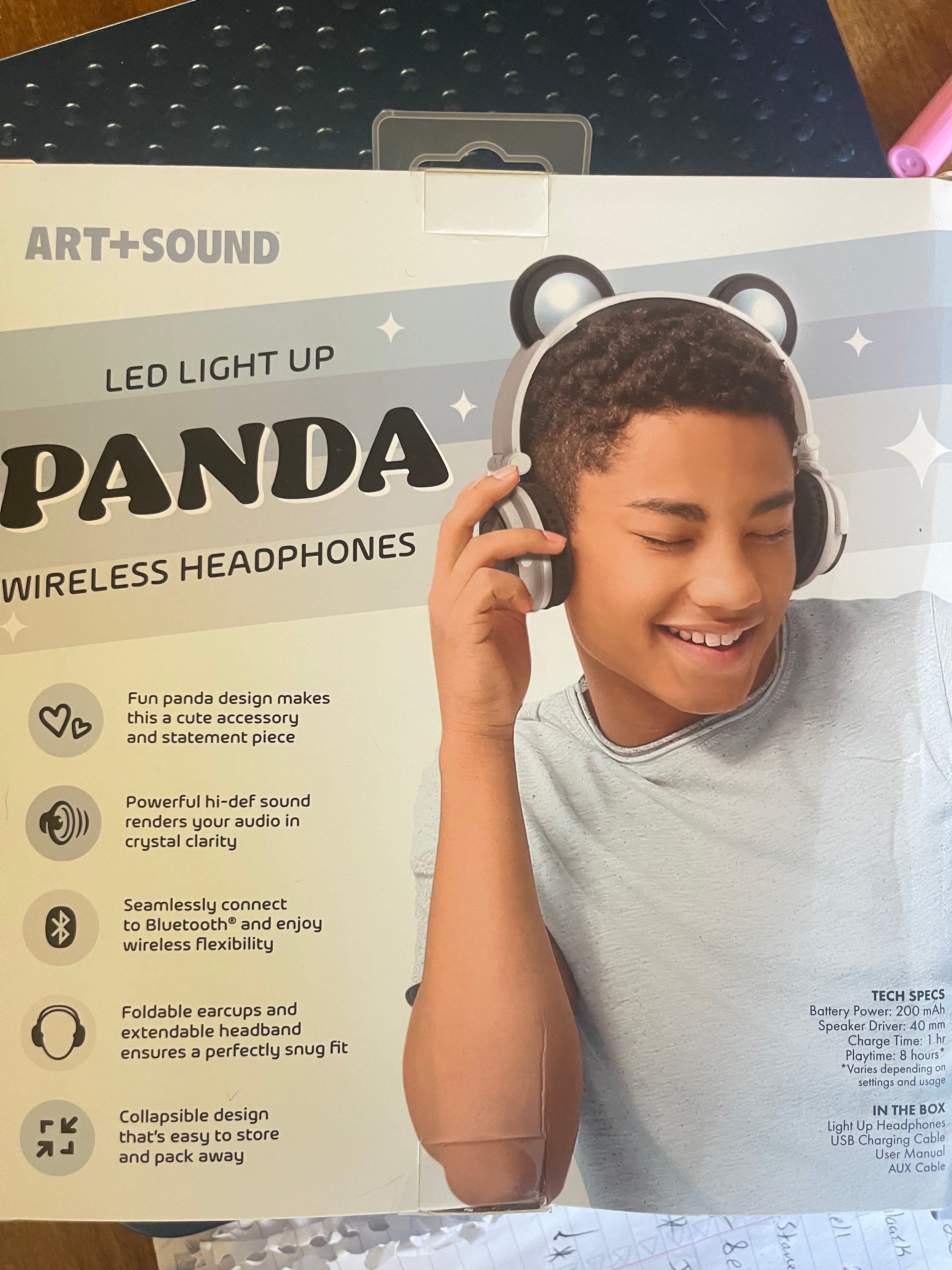 LED Light Up Panda Wireless Headphones